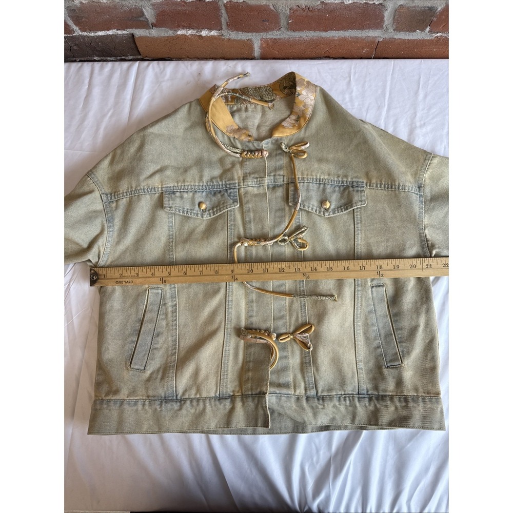 Denim Jacket With Floral Embellished Collar And Button Detail Women's Size M - Picture 8 of 12